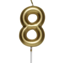Tårtljus / sifferljus i guldfärg, 6 cm hög – siffran 8