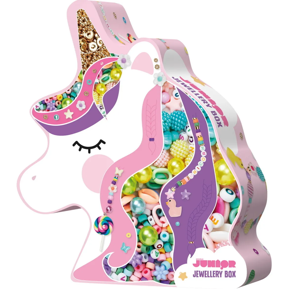 Unicorn smyckessats, toksöt enhörnings-låda fylld med allt för att pärla armband