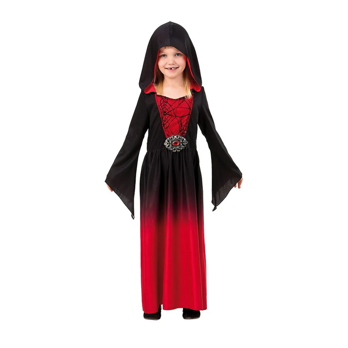 Vampyrklänning med huva, utklädnad till halloween, strl. 122-134, för barn 7–9 år