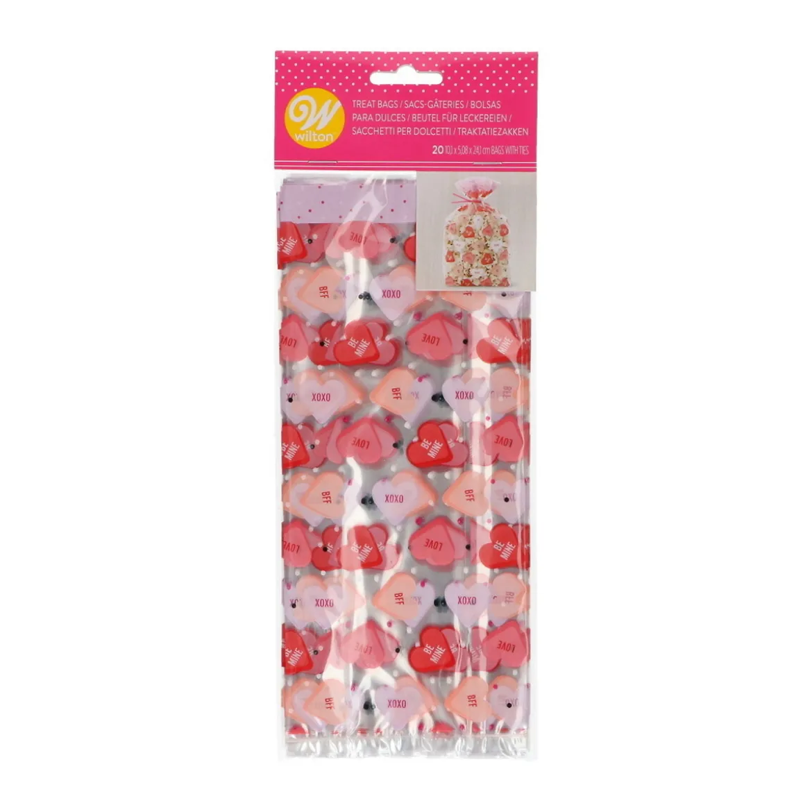 Wilton godispåsar av plast, 20-pack med massor av hjärtan! 10×5×24 cm