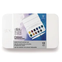 Winsor & Newton Cotman Brush Pocket Set, 12 halvkoppar + vattenpensel