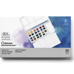 Winsor & Newton Cotman Travellers set, akvarellfärg i 24 halvkoppar, etui & pensel