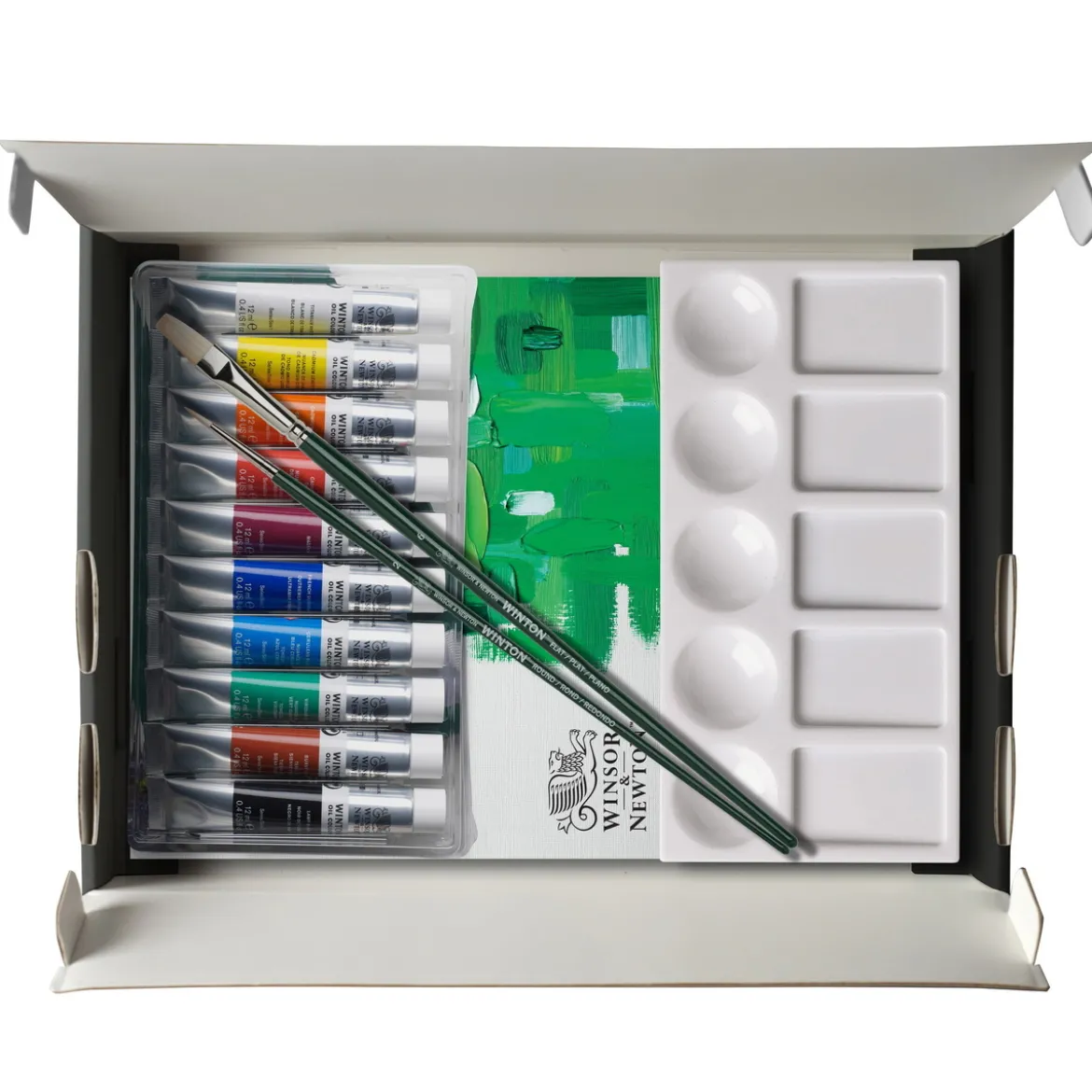 Winsor & Newton Winton Oil Kit 10×12ml oljefärg, A4-block, 2 penslar + palett